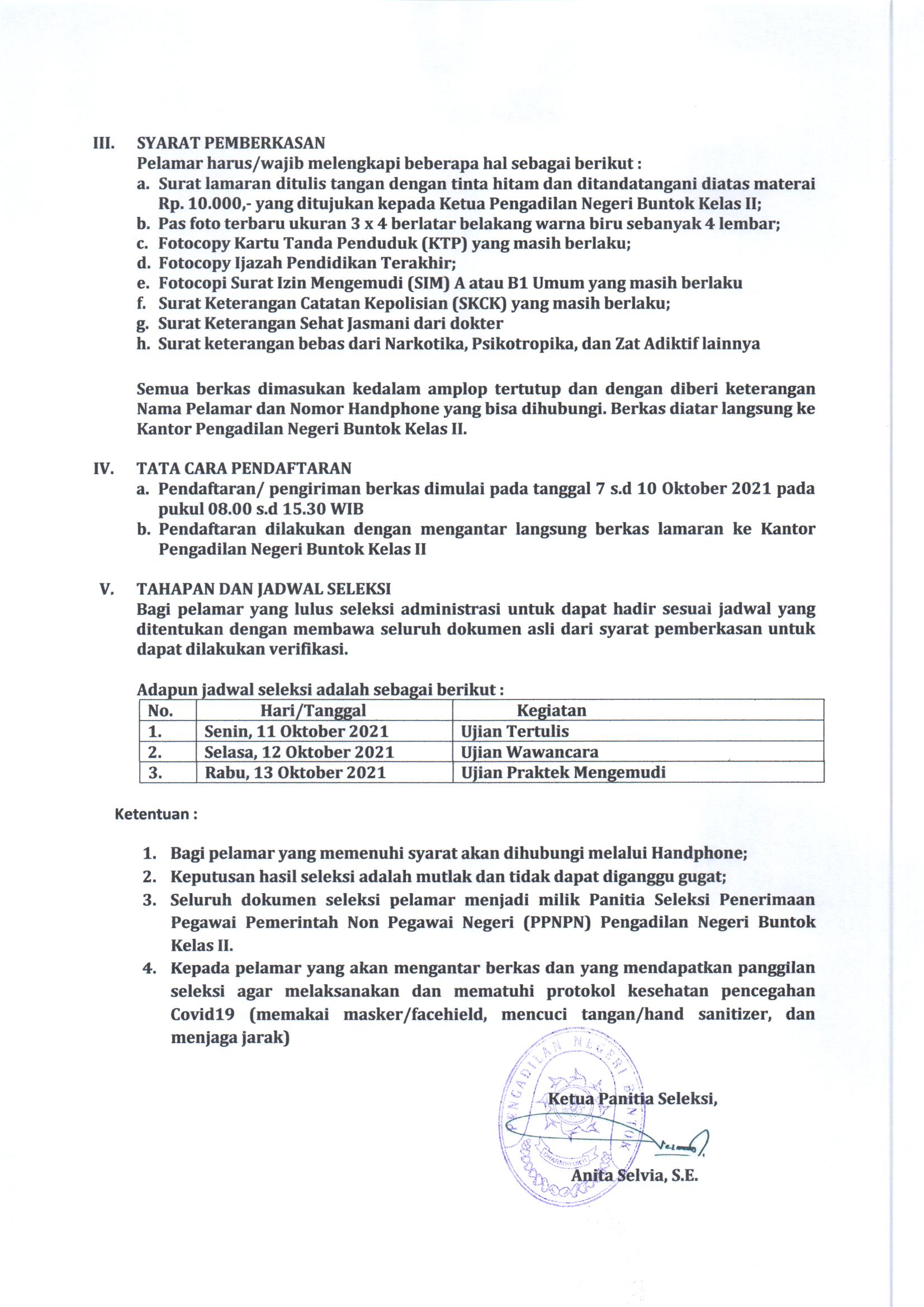 PENGUMUMAN PPNPN PENGEMUDI PN BUNTOK 0002